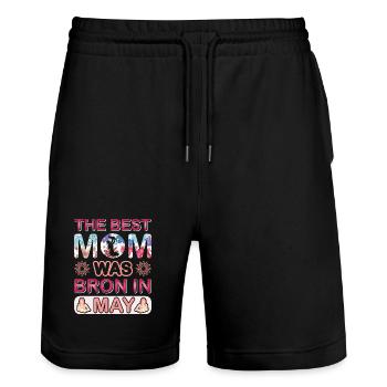 La meilleure mère est née en mai – anniversaire floral - Short de jogging bio TRAINER Stanley/Stella unisexe - noir - Devant - Nik (191cm) & Marisol (170cm)