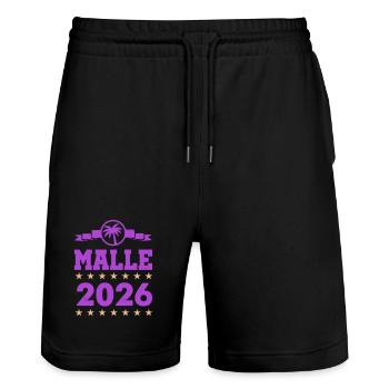 Malle 2026 Logo - Stanley/Stella Unisex Bio Joggingshorts Trainer  - Schwarz - Vorne - Nik (191cm) & Marisol (170cm)