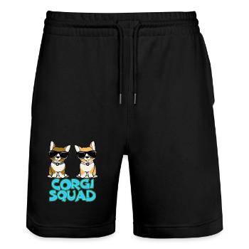 Corgi Squad – Cadeau pour les amoureux des chiens - Short de jogging bio TRAINER Stanley/Stella unisexe - noir - Devant - Nik (191cm) & Marisol (170cm)