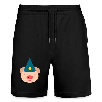 Piggy Magic Hat Cartoon - Stanley/Stella Trainer Unisex Organic Jogging Shorts - black - Front - Nik (191cm) & Marisol (170cm)