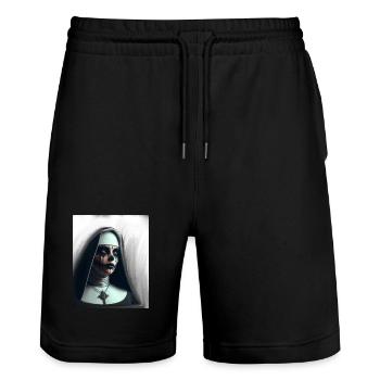 Demonic nun in the fog - Stanley/Stella Trainer Unisex Organic Jogging Shorts - black - Front - Nik (191cm) & Marisol (170cm)