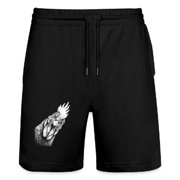 Lustiger peeking Hahn - Stanley/Stella Unisex Bio Joggingshorts Trainer  - Schwarz - Vorne - Nik (191cm) & Marisol (170cm)
