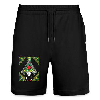 Bijoux de Kabylie Emblème Triangulaire Coloré  - Short de jogging bio TRAINER Stanley/Stella unisexe - noir - Devant - Nik (191cm) & Marisol (170cm)