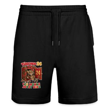 Ich wohne jetzt hier - Stanley/Stella Unisex Bio Joggingshorts Trainer  - Schwarz - Vorne - Nik (191cm) & Marisol (170cm)