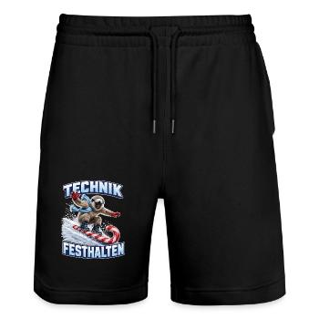 Brillenlangur auf der Zuckerstange - Stanley/Stella Unisex Bio Joggingshorts Trainer  - Schwarz - Vorne - Nik (191cm) & Marisol (170cm)