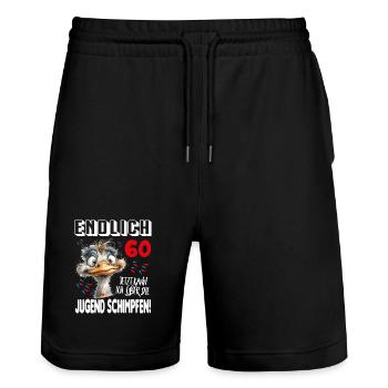 Endlich 60: Strauß Vogel Geburtstag Birthday - Stanley/Stella Unisex Bio Joggingshorts Trainer  - Schwarz - Vorne - Nik (191cm) & Marisol (170cm)