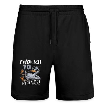 Geburtstag Ente Gut Alles Gut 70 Jahre Comic - Stanley/Stella Unisex Bio Joggingshorts Trainer  - Schwarz - Vorne - Nik (191cm) & Marisol (170cm)