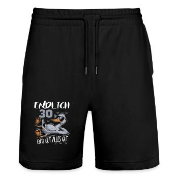 Geburtstag Ente Gut Alles Gut 30 Jahre Comic - Stanley/Stella Unisex Bio Joggingshorts Trainer  - Schwarz - Vorne - Nik (191cm) & Marisol (170cm)