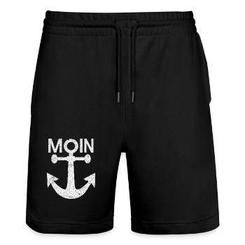 Moin-_Anker - Stanley/Stella Unisex Bio Joggingshorts Trainer  - Schwarz - Vorne - Nik (191cm) & Marisol (170cm)