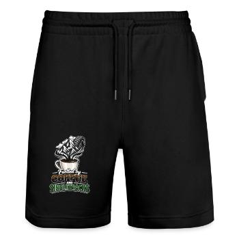 Fuelled by Coffee & Singletracks MTB Coffee Mug - Stanley/Stella Trainer Unisex Organic Jogging Shorts - black - Front - Nik (191cm) & Marisol (170cm)