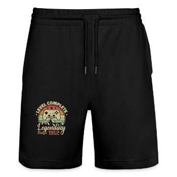 1952 Geburtstagsgeschenk Komplettes Level - 1952 - Stanley/Stella Unisex Bio Joggingshorts Trainer  - Schwarz - Vorne - Nik (191cm) & Marisol (170cm)
