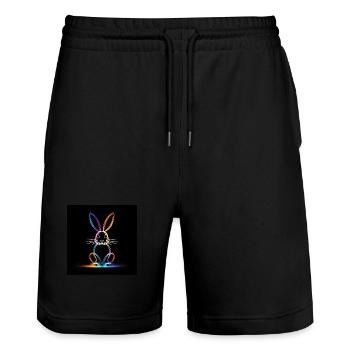 Leuchtender Hase - Stanley/Stella Unisex Bio Joggingshorts Trainer  - Schwarz - Vorne - Nik (191cm) & Marisol (170cm)