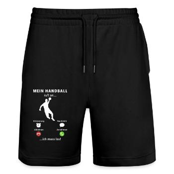 Mein Handball ruft an - ich muss los - Spruch - Stanley/Stella Unisex Bio Joggingshorts Trainer  - Schwarz - Vorne - Nik (191cm) & Marisol (170cm)