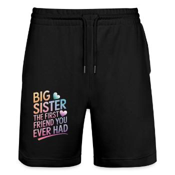 Sœur, Frère ou sœur, Famille - Short de jogging bio TRAINER Stanley/Stella unisexe - noir - Devant - Nik (191cm) & Marisol (170cm)