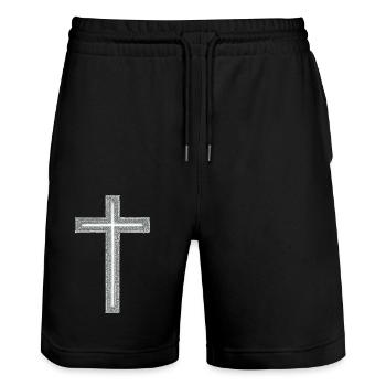 cross - Stanley/Stella Trainer Unisex Organic Jogging Shorts - black - Front - Nik (191cm) & Marisol (170cm)