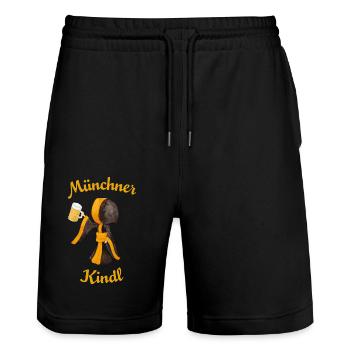 Münchner Kindl mit Masskrug und Bier - Stanley/Stella Unisex Bio Joggingshorts Trainer  - Schwarz - Vorne - Nik (191cm) & Marisol (170cm)