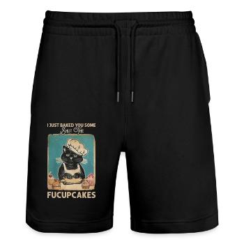 Funny Cat Saying graphic - Stanley/Stella Trainer Unisex Organic Jogging Shorts - black - Front - Nik (191cm) & Marisol (170cm)