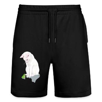 Chat blanc avec grenouille verte - Short de jogging bio TRAINER Stanley/Stella unisexe - noir - Devant - Nik (191cm) & Marisol (170cm)