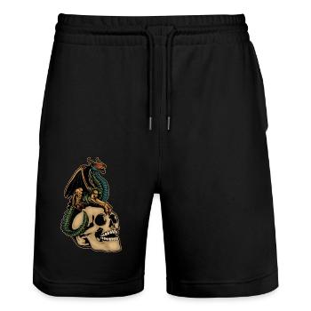 Scary Dragon & Creepy Skull Head Halloween Costume - Stanley/Stella Trainer Unisex Organic Jogging Shorts - black - Front - Nik (191cm) & Marisol (170cm)
