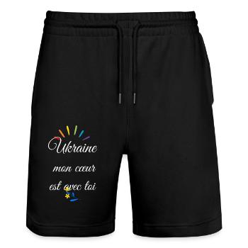 Ukraine mon coeur est avec toi - Short de jogging bio TRAINER Stanley/Stella unisexe - noir - Devant - Nik (191cm) & Marisol (170cm)