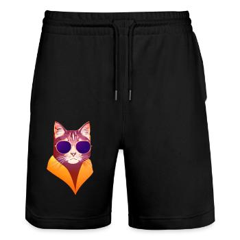 Cat Pet Cat Owner Kitten Domestic Cat - Stanley/Stella Trainer Unisex Organic Jogging Shorts - black - Front - Nik (191cm) & Marisol (170cm)