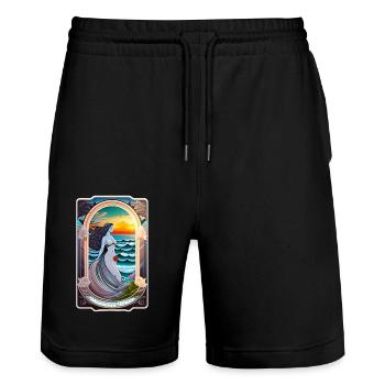 Surfen - Jugendstil - Stanley/Stella Unisex Bio Joggingshorts Trainer  - Schwarz - Vorne - Nik (191cm) & Marisol (170cm)