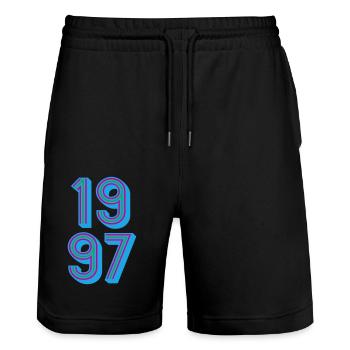 1997 Geburtsjahr | Farben änderbar - Stanley/Stella Unisex Bio Joggingshorts Trainer  - Schwarz - Vorne - Nik (191cm) & Marisol (170cm)