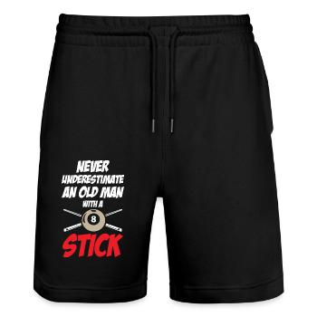 Never Underestimate An Old Man With A Stick - Stanley/Stella Trainer Unisex Organic Jogging Shorts - black - Front - Nik (191cm) & Marisol (170cm)
