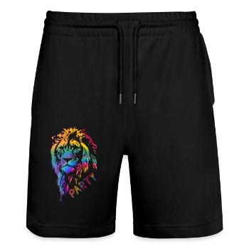 Neon Colors Lion Head - Stanley/Stella Trainer Unisex Organic Jogging Shorts - black - Front - Nik (191cm) & Marisol (170cm)