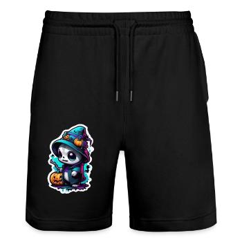 Halloween - Monster with Witch Hat - Stanley/Stella Trainer Unisex Organic Jogging Shorts - black - Front - Nik (191cm) & Marisol (170cm)