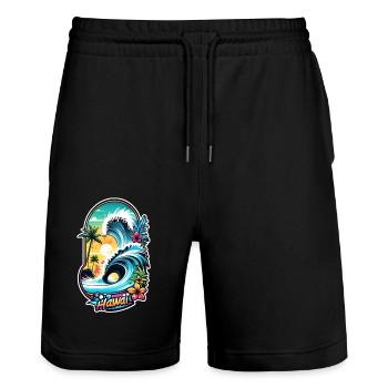 Surfen Strand Palme Sonnenschein Urlaub - Stanley/Stella Unisex Bio Joggingshorts Trainer  - Schwarz - Vorne - Nik (191cm) & Marisol (170cm)