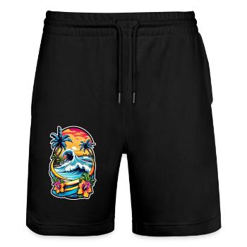 Surfen Strand Palme Sonnenschein Urlaub - Stanley/Stella Unisex Bio Joggingshorts Trainer  - Schwarz - Vorne - Nik (191cm) & Marisol (170cm)