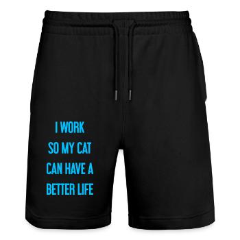 I'm working for a better cat's life! - Stanley/Stella Trainer Unisex Organic Jogging Shorts - black - Front - Nik (191cm) & Marisol (170cm)