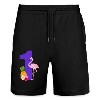 1. Jubiläum Flamingo - Stanley/Stella Unisex Bio Joggingshorts Trainer  - Schwarz - Vorne - Nik (191cm) & Marisol (170cm)