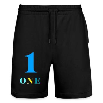 Eins-1-jähriges Jubiläum - Stanley/Stella Unisex Bio Joggingshorts Trainer  - Schwarz - Vorne - Nik (191cm) & Marisol (170cm)