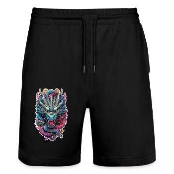 Asiatischer Drache - Japan - Chinesisch - Stanley/Stella Unisex Bio Joggingshorts Trainer  - Schwarz - Vorne - Nik (191cm) & Marisol (170cm)