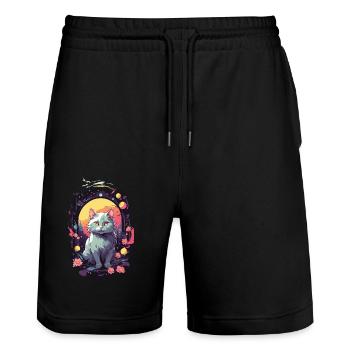 Gothic Cat Mystical Cat Lover Design - Stanley/Stella Trainer Unisex Organic Jogging Shorts - black - Front - Nik (191cm) & Marisol (170cm)