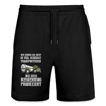 Wir können nicht so viel Scheisse transportieren - Stanley/Stella Unisex Bio Joggingshorts Trainer  - Schwarz - Vorne - Nik (191cm) & Marisol (170cm)