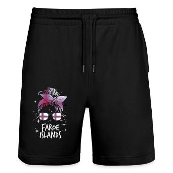 Faroe Islands - Stanley/Stella Trainer Unisex Organic Jogging Shorts - black - Front - Nik (191cm) & Marisol (170cm)