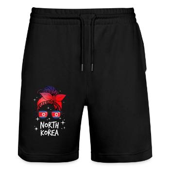 North Korea - Stanley/Stella Trainer Unisex Organic Jogging Shorts - black - Front - Nik (191cm) & Marisol (170cm)