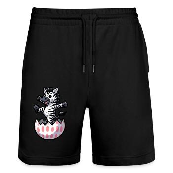 Ostern Zebra Comic Osterei - Stanley/Stella Unisex Bio Joggingshorts Trainer  - Schwarz - Vorne - Nik (191cm) & Marisol (170cm)