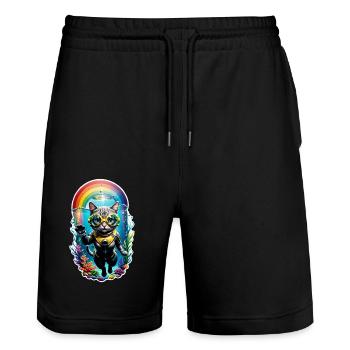 Cat Diving - Stanley/Stella Trainer Unisex Organic Jogging Shorts - black - Front - Nik (191cm) & Marisol (170cm)