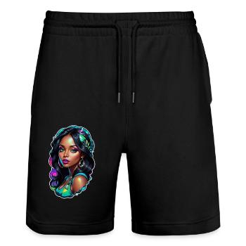 femme afro - beauté - Short de jogging bio TRAINER Stanley/Stella unisexe - noir - Devant - Nik (191cm) & Marisol (170cm)