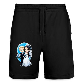 Just Married - For Wedding - Stanley/Stella Trainer Unisex Organic Jogging Shorts - black - Front - Nik (191cm) & Marisol (170cm)