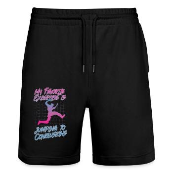 Lieblingsübung Voreilige Schlüsse Kuh-Motiv - Stanley/Stella Unisex Bio Joggingshorts Trainer  - Schwarz - Vorne - Nik (191cm) & Marisol (170cm)