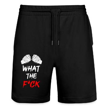 What The Fuck - Stanley/Stella Trainer Unisex Organic Jogging Shorts - black - Front - Nik (191cm) & Marisol (170cm)