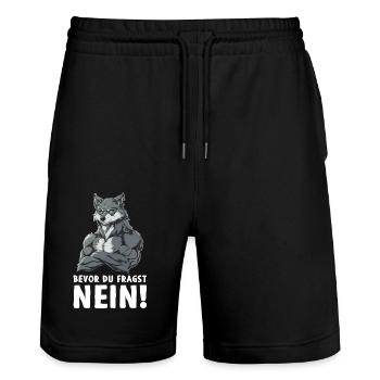 Wolf Wölfe Wildnis Natur Wald Bevor du fragst Nein - Stanley/Stella Unisex Bio Joggingshorts Trainer  - Schwarz - Vorne - Nik (191cm) & Marisol (170cm)