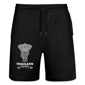 Thailand Elephant Graphic Shirt - Stanley/Stella Trainer Unisex Organic Jogging Shorts - black - Front - Nik (191cm) & Marisol (170cm)