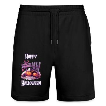 Halloween - Happy Halloween Pumpkin Patch with Cats - Stanley/Stella Trainer Unisex Organic Jogging Shorts - black - Front - Nik (191cm) & Marisol (170cm)