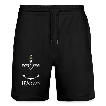 Moin Seagull Harbour Low German Coast Northern Germany - Stanley/Stella Trainer Unisex Organic Jogging Shorts - black - Front - Nik (191cm) & Marisol (170cm)